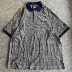 テ*ー様 STARTER 90s 総柄 希少 古着 チェック柄ポロシャツ ネイビのサムネイル