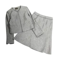 スカートセットアップ　ノーカラージャケット　フォーマル　ブルー系　古着　8La