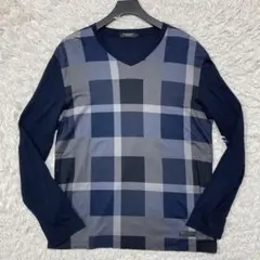 極美品 ブラックレーベルクレストブリッジ 長袖カットソー　チェック　LL 紺色