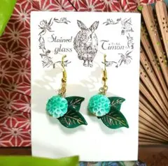 和の花❀ピアス エメラルドグリーン 緑 ハンドメイド No.706