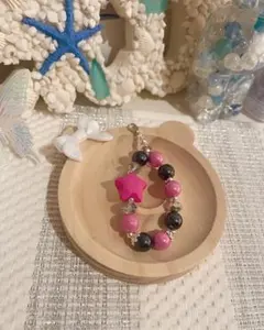 高品質ビーズストラップ/約8㎝/バッグやスマホに！クロミちゃんカラー♡