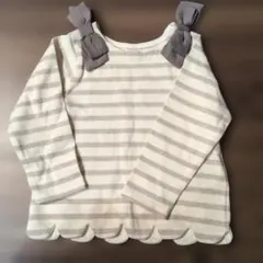 petit main ストライプ リボン付きTシャツ 90