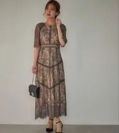 Dorry Doll ショルダーギャザーラッセルレースワンピース　モカ　Mサイズ