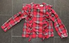 フリル付き赤と黒チェック長袖シャツ 11-12歳