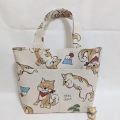 外ポケット付きトートバッグ 柴犬さん柄♪