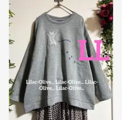 5833新品⭐️LL＊ネコちゃんプリント裏起毛トレーナーチュニック