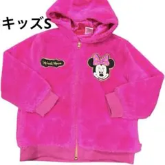 ミニーマウス フリースパーカー 蛍光ピンクキッズSサイズ