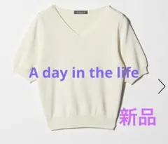 新品　 アイボリー Vネック パフスリーブ ニット 半袖のサムネイル