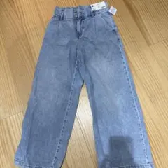 GU girls デニムハイウエストタックワイドパンツ JR M