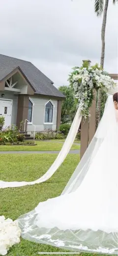 ホワイトロングウェディングベール ワタべウェディング　前70cm 後260cm