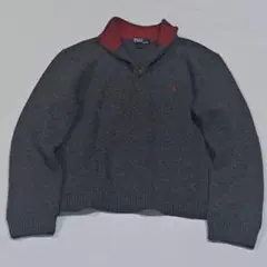 ポロバイラルフローレン　ハーフジップ　ラムウール　ニットセーター　グレー系　L