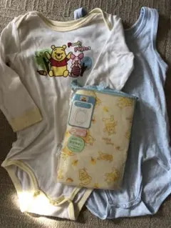 90サイズ綿肌着3枚 長袖ロンパース2枚、プチバトー袖なしロンパース