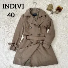 【美品】INDIVIトレンチコート40ベージュ系ベルト付きアウター春秋通勤通学L