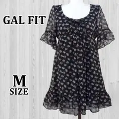 GALFIT ギャルフィット 花柄 フレア袖 チュニック 半袖 黒