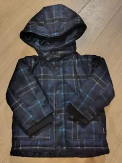 プティマイン　ネイビーチェック柄 フード取り外し可能　90cmダウン