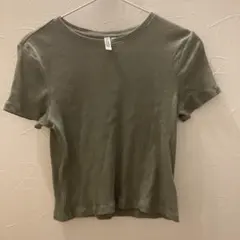 H&M リブ編み 半袖Tシャツ Mサイズ オリーブグリーン