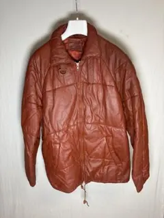 vintage 本革 レザージャケット 中綿入り ブラウン 牛革 レトロ 古着