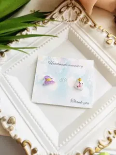 NO.464 ピアス　イヤリング　ハロウィン　ミニデコ　アシメ　お化け　魔女