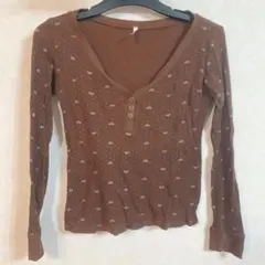 ブラウン Vネック 長袖Tシャツ M サーマル　チョコレート