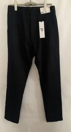 新品　ユニクロ　+J ウールブレンド タックテーパードパンツ Lブラック