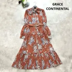 高級感✨グレースコンチネンタル ロングワンピース リボン ベルト 花柄 36 S