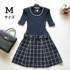 【美品✨】ブルーレーベルクレストブリッジドッキングワンピースチェック柄ネイビーM