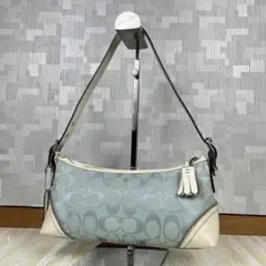 COACH コーチ アクセサリーポーチ ライトブルー シグネチャー ホワイト