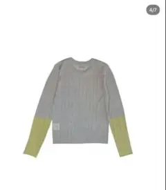リブ編み長袖ニット グレー　イエロー　しまむら　配色シアーリブロンT