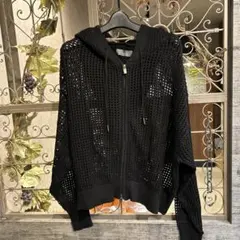 CLEL 透かし編み メッシュジップパーカー ブラックS