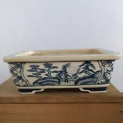 送料無料　九谷焼　手描き　梅蘭細字文盆栽鉢・植木鉢　25×20.5×9ｃｍ 送料無料 九谷焼 手描き 梅蘭細字文盆栽鉢・植木鉢 25×20.5×9cm