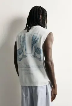 ZARA 26SS ウォッシュ加エプリント ニットタンクトップ ホワイト XL