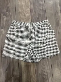 ユニクロ ギンガムチェック ショートパンツ M 黒 ルームウェア 綿100