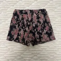 美品　プリーツ　ショートパンツ　シフォン　花柄　フリーサイズ　キュロット