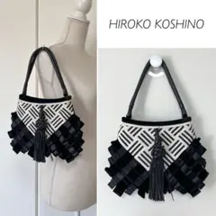 【美品】HIROKO KOSHINO モノトーン リボンハンドバッグ