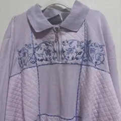 スウェット　襟付き　パステルカラー　レディース　ビンテージ　古着　刺繍