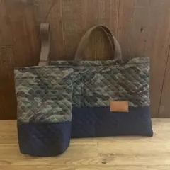 ハンドメイド　迷彩柄キルティング　レッスンバッグ＆上靴入れ　入園入学バッグ
