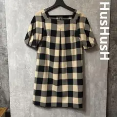 美品　HusHusH ハッシュアッシュ ブロックチェック柄 チュニックワンピース