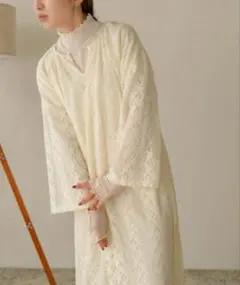 Bab 起毛レースBOHOロングワンピース オフホワイト