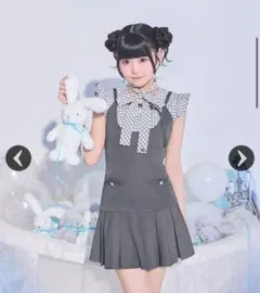 チェックリボンシャツジャンスカセット ミシェルマカロン グレー F