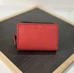 本革 ラウンドファスナー ミニ財布 コンパクト財布 ピンク 黒 ハンドメイド