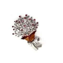 美品✨ニナリッチ ブローチ フラワー レッド ラインストーン ヴィンテージ