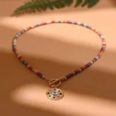 目モチーフカラフルビーズ ネックレス アジアンテイスト　オリエンタル　新品未使用