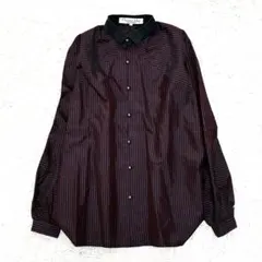 美品 クリスチャンディオール 長袖 シャツ ブラウス ストライプ ラメ ボルドー
