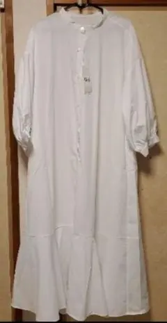 GU　バンドカラーシャツワンピース　七分袖　ホワイト白　XL