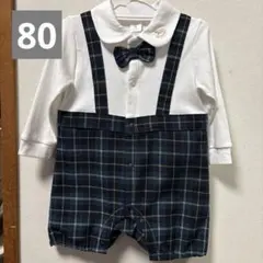 バースデー cottoli フォーマル ロンパース80 ボウタイ付き チェック柄