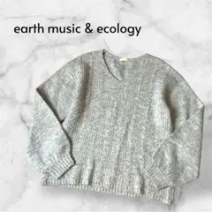 アースミュージック＆エコロジー グレー Vネック長袖ニット セーター 秋冬 F