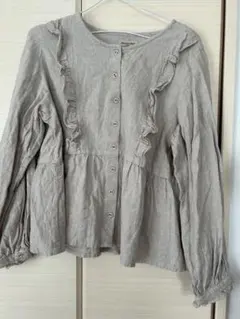 Samansa Mos2 フリル付き長袖シャツ グレージュ