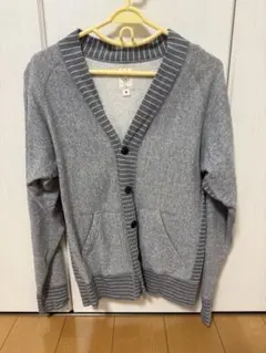 グレー ストライプリブ カーディガン S