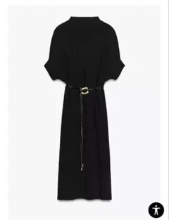 今期Zara 黒 半袖 ニットワンピース ウエストベルト付き