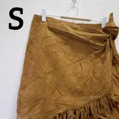 希少✨️【S】本革スエード フリンジ ラップスカート キャメル ウエスタン 古着